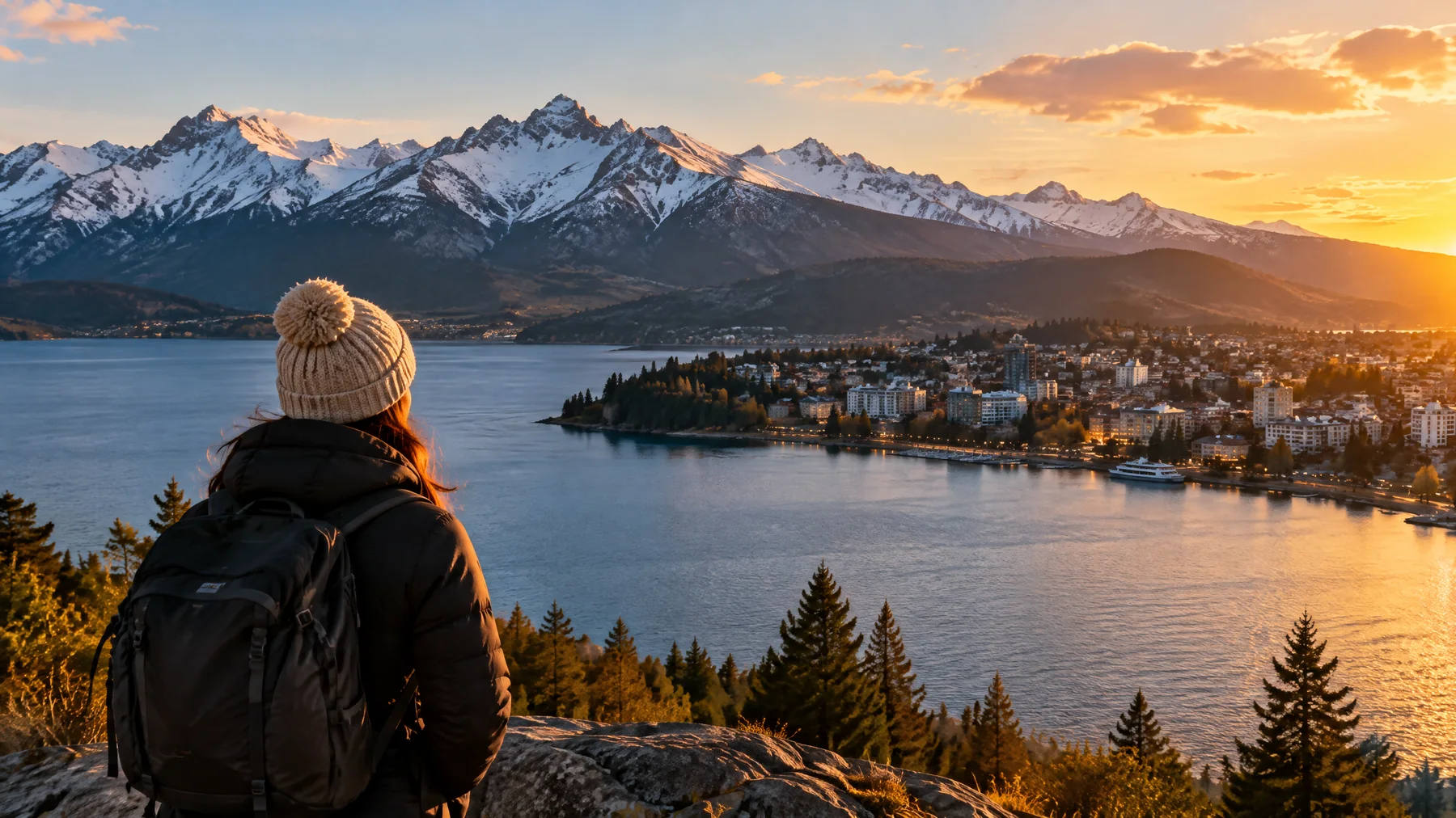Vista do Lago Nahuel Huapi e das montanhas na chegada a Bariloche