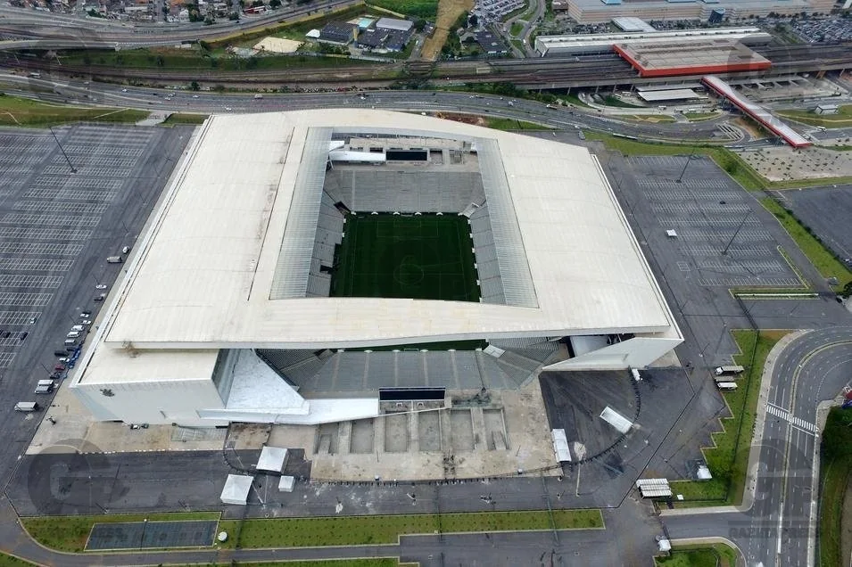 Vista aérea da Neo Química Arena, em Itaquera, São Paulo